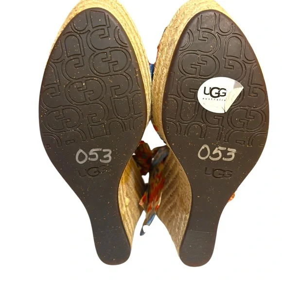 UGG Australia wedges Luciana espadrille orange blue silk ankle wrap heels size 8 - Picture 7 of 12